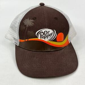 Dr Pepper Logo Trucker Hat Brown White Mesh Snapback Cap Retro Soda Graphic OSFA